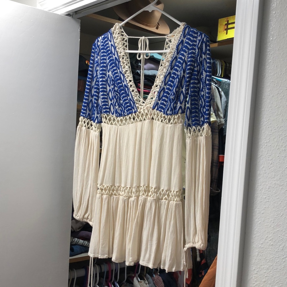 Free People Dusk Til’ Dawn Mini Ivory/Blue Dress